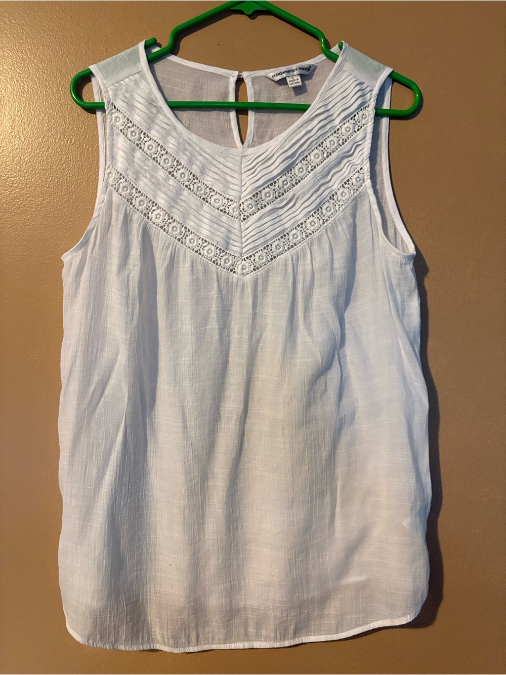 Fundamental Things White Peasant Cottage Core Gauzy Sleeveless Blouse L USED